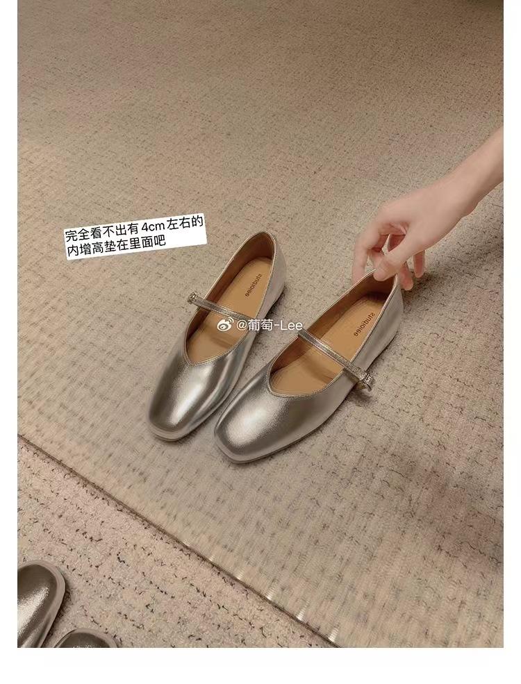 Grape Mother of the Same Style, Benezer Evening~ Round Head Inner Height Increase Word with Shallow Mouth Bag Head Muller Leather Half Slippers