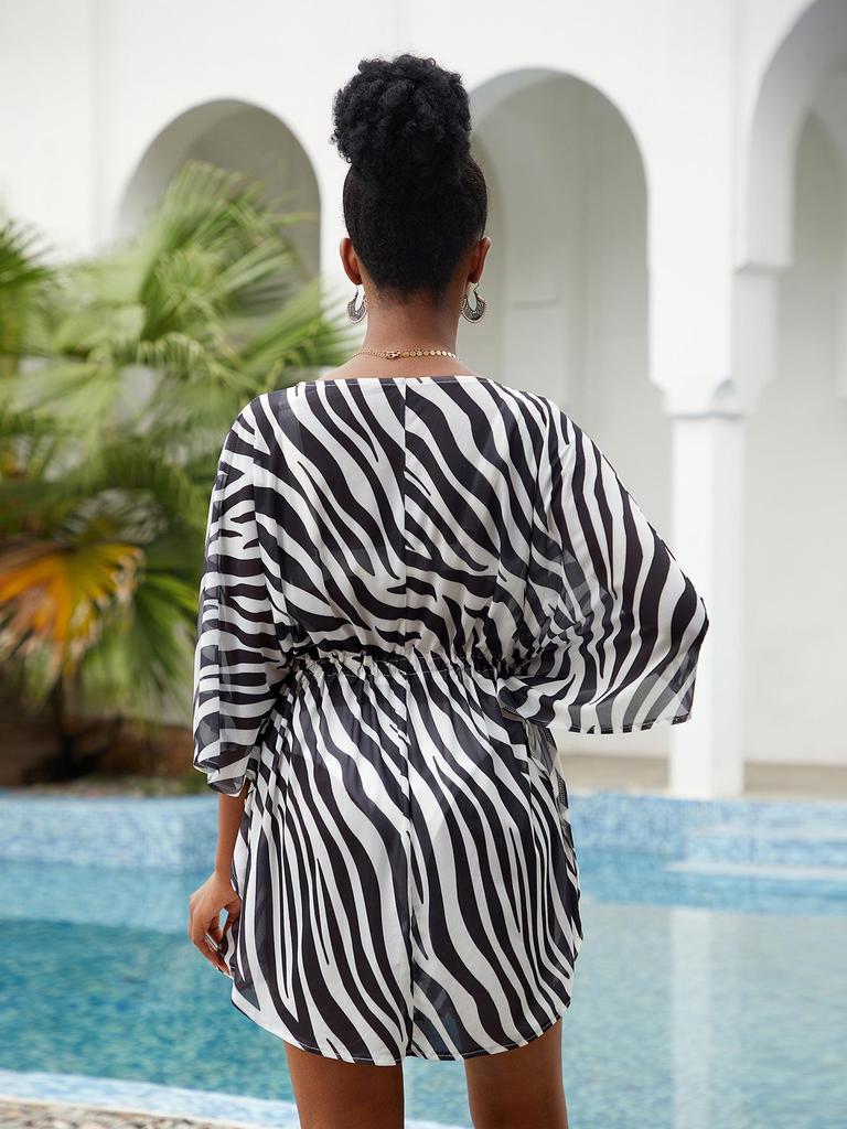 European & American Mesh Fabric Printed Beach Cover-up: Sexy Vacation Dress & Sun Protection Bikini Layer