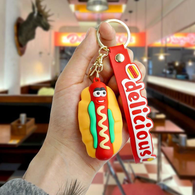 Endearing Rubber Soft Fast Food Keychain Adorable Burger Pizza Hot Dog French Charm Fries