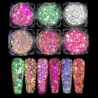 6 Scatole Paillettes per Unghie Scaglie Brillanti Scintillanti Riflettenti Iridescenti Alta Lucentezza Colorate Finti Diamanti Polvere Glitter Fornitura Salone di Bellezza