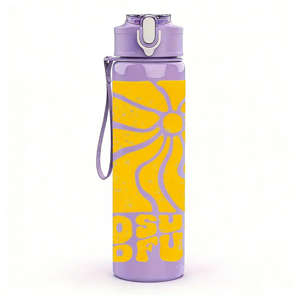 1PC No Fun No Sun Retro Sun Summer Lettering 750ml Color Plastic Sports Water Bottle Leakproof Flip Straw Lid Suitable for Sports Office Home Use