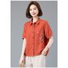 Women's Purple Polo Collar Short Sleeve Blouse with Floral Embroidery Pockets Loose Fit Cotton Linen Casual Top Shirts