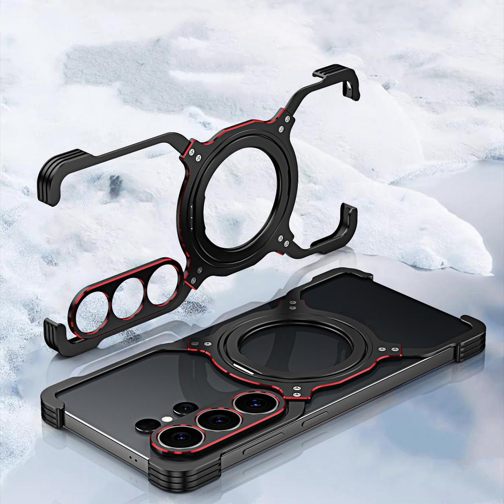 Dropshipping Low Moq Antishock Luxury Rotatable Aluminum Magnetic Metal Frameless Phone case Stand for Samsung S26 Ultra S25 S24