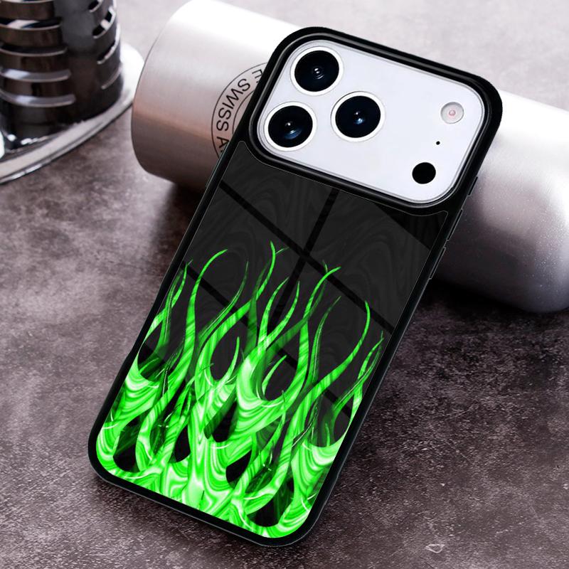 green flame Phone Case for iPhone 17 16 15 Pro Max Air 14 13 12 11 Plus Shockproof Cover