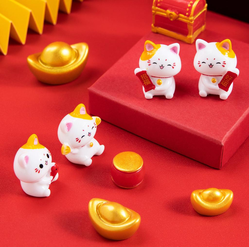 1pcs Figurines Miniature Cute Lucky Cat Micro Landscape Crafts Ornaments For Home Decorations Animal Car Decor Room Accessories