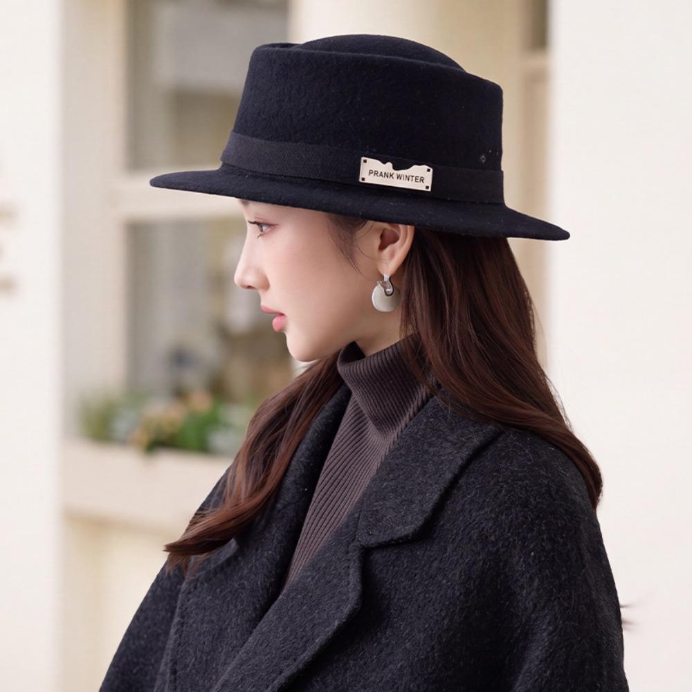Wool Felt Women's Wool Hat Flat Top French Fedora Hat New Retro Lady Hat  Autumn Winter Daily Wear