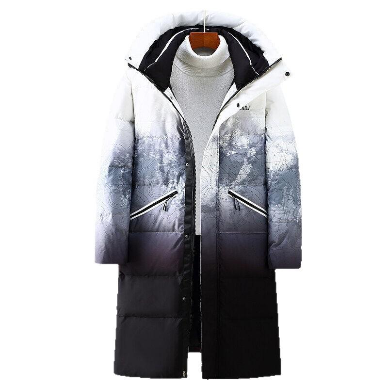 New men's down jacket for autumn and winter Mid-length over-the-knee thickened warm gradient couple jacket