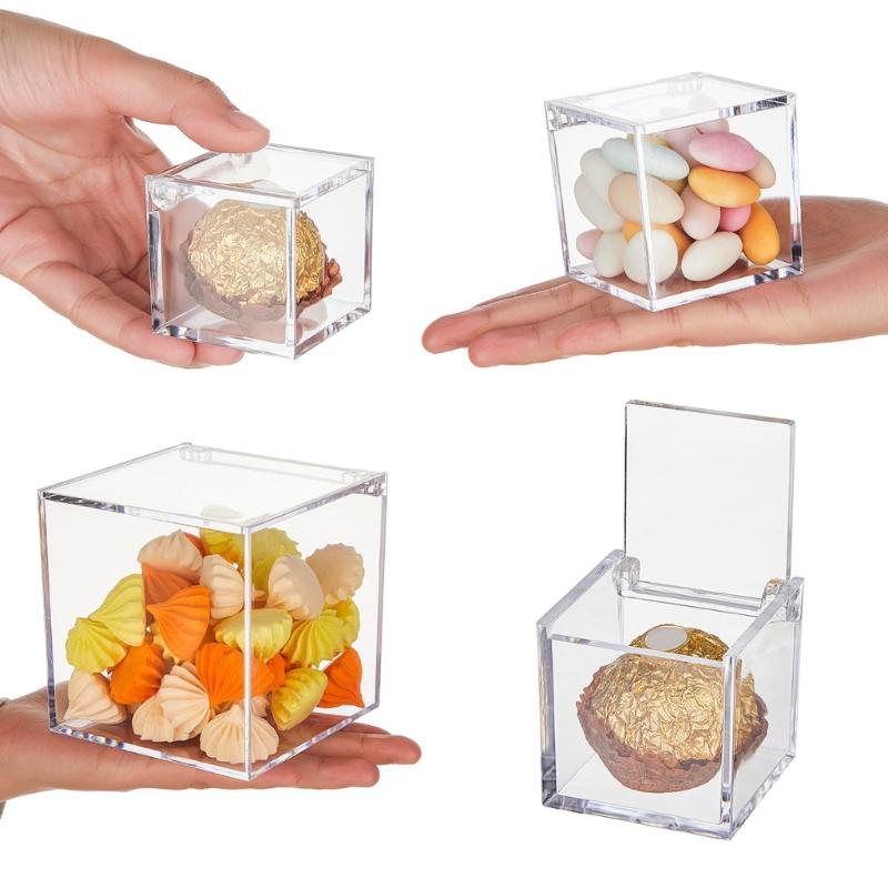Conjunto de 12 Caixas Transparentes à Prova de Poeira para Embalar Doces Caixas de Armazenamento de Plástico para Doces e Biscoitos Recipientes Quadrados Cúbicos