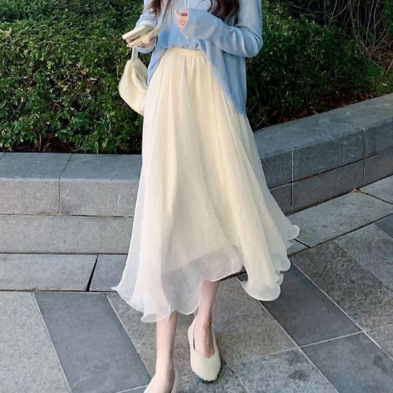 2026 organza irregular skirt women's spring and summer small high waist foreign style pleated medium and long skirt women's clothing