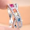 Romantic Silver Color Cross Band Multi-Color Zircon Ring for Women Wedding Anniversary
