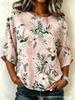 Xiyin's New Summer T-shirt Women's D-printed Retro Round Neck Loose Seven-quarter Sleeve T-shirt Top