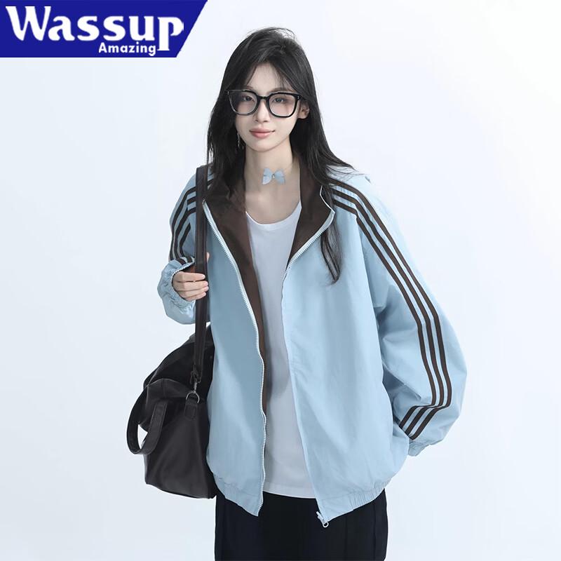 WASSUP FANTASTISCHE Damen Wendejacke mit Streifen und Stehkragen