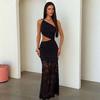 Summer new European and American women's clothing sexy diagonal collar waist lace splicing slim hip wrap dress women