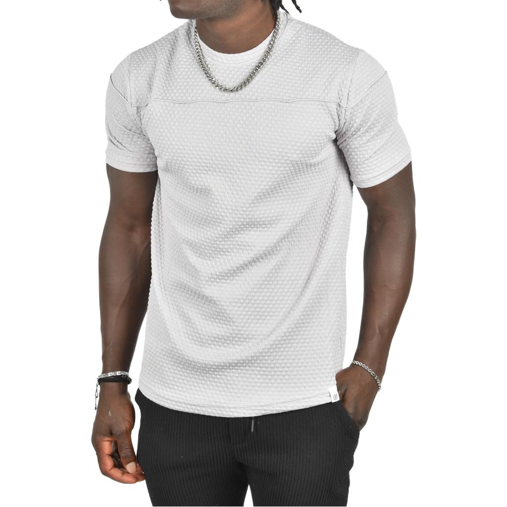 DeepSEA Front Pleated Embossed Dot Patterned Waffle Fabric T-Shirt 2403207