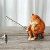 Cute Fishing Cat Miniature Fish Catching Figurine Relaxation Sports Ornament Cartoon Kitty Character Decor Entertainment Craft