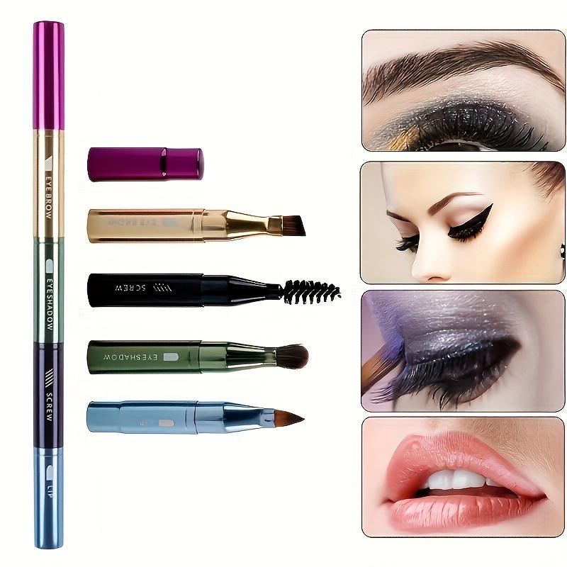 Pensulă de sprâncene patru-în-unu de călătorie, pensulă pentru buze, pensulă pentru gene, pensulă pentru fard de ochi, metalică, portabilă, instrument de machiaj