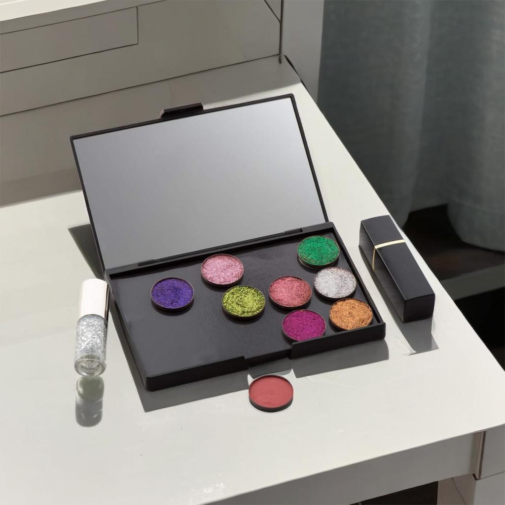 VANANA DIY Magnetic Makeup Palette with Empty Palette with 12 Portable and for and Lipstick Storage 15x10cm 12 Small Round Iron Mirror, Pans, Compact,