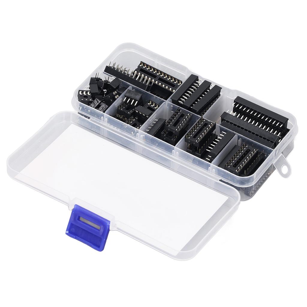IC Chip Kit, 66pcs DIP IC Sockets Adapter Assortment Kit 6 8 14 16 18 20 24 28 Pins 8 Types IC Socket Adapter Connector