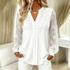Women's Casual Lace V-Neck Long Sleeve T-Shirt Elegant Top for Everyday Wear