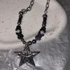 Goth Y2k Punk Necklace Beaded Simple Metal Necklace Sweater Chain Star Pendant Necklace  Streetwear