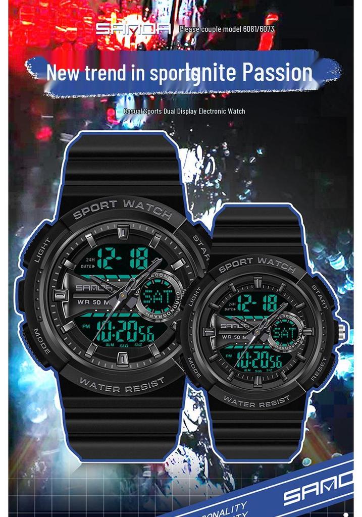 Sanda Trendy Cool Multifunctional Waterproof Electronic Couple Watch with Detachable Strap