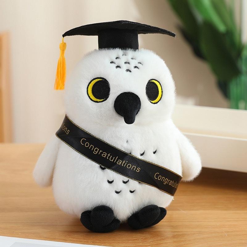 

Plush Graduation Owl Toy Doctoral Cap Embroidered Logo Academic Keepsake Gift чёрный