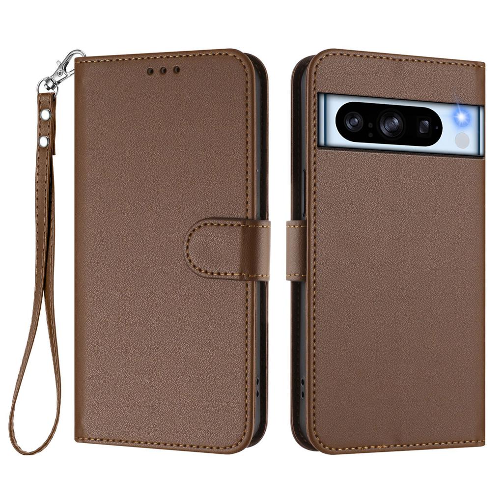 For Google Pixel 8 Pro Leather Case Wallet Stand Phone Cover with Wrist Strap
