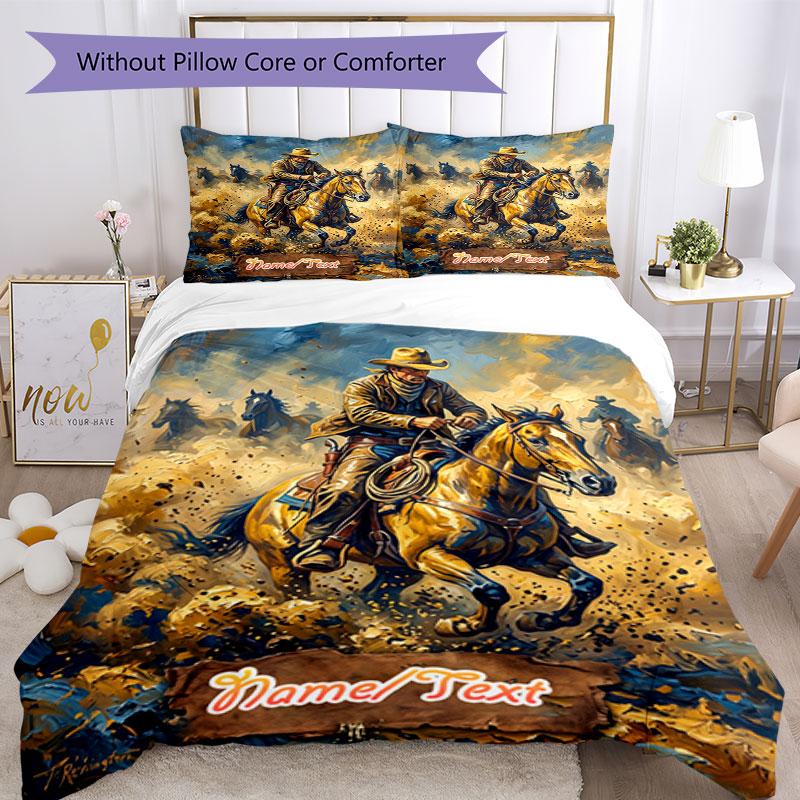 3PC Custom Name Rodeo Cowboy Adventure Bedding Set Printed  Bedding Set Duvet Cover Closure Includes 1 Duvet Cover & 33 Pillowcases for Bedroom