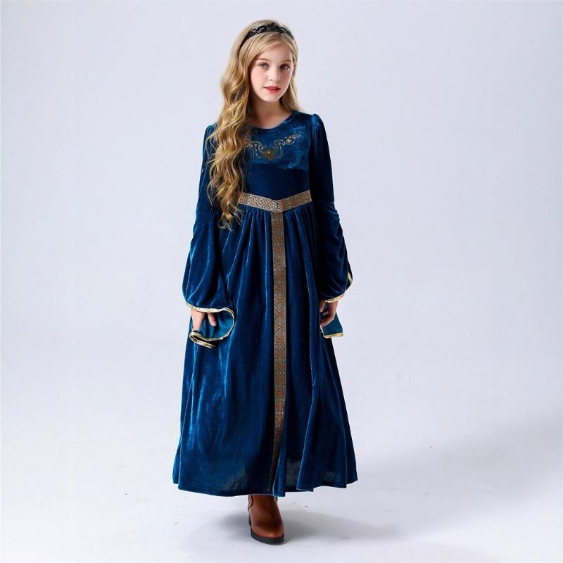 Halloween Costume European Medieval Vintage Court Queen Ball Horn Sleeve Long Dress Children's Performance Costume