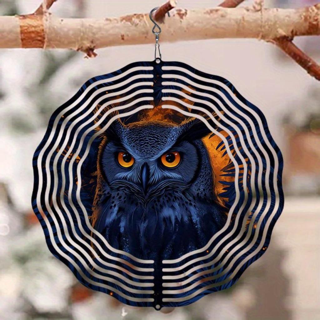 Nachtkönig-Eulen-Windspiel mit Mandala-Design, Metall, beruhigender Klang, Hängedekoration für Garten, Terrasse und Innenbereich, ganzjähriges Geschenk