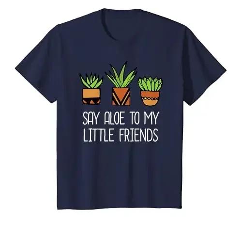 Say Aloe To My Little Friends Cactus Mens T Shirts Funny Succulent Plant T-Shirt Graphic T Shirts Harajuku Cotton Four Seasons
