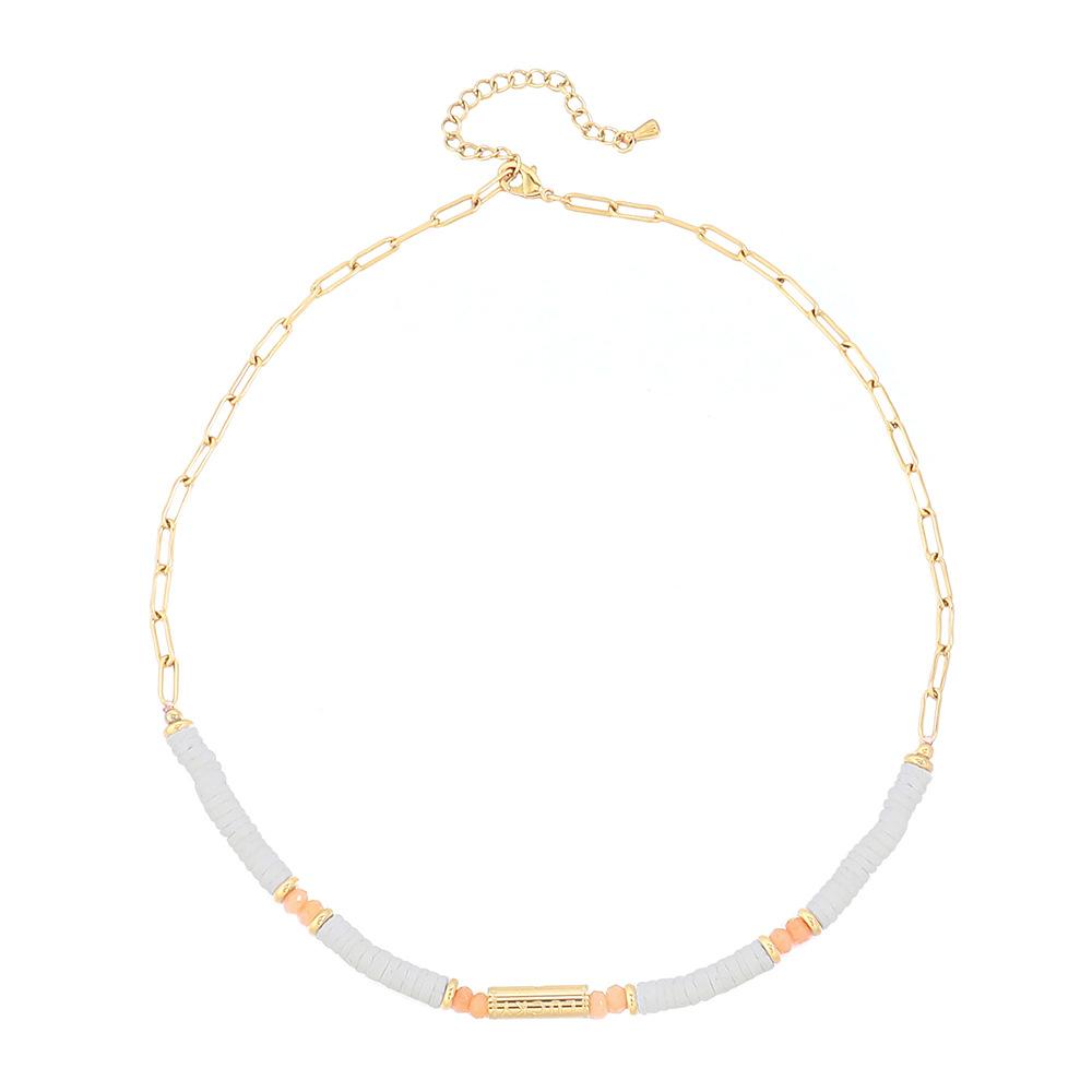 GEMCHIC Women s Natural Stone Shell Bead Layered Necklace Gold Plated Brass Minimalist Boho Choker