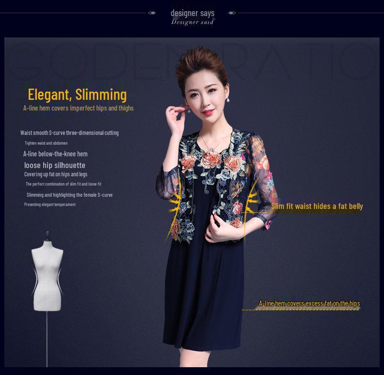 2025 Summer Lace Slimming Two-Piece Dress for Middle-Aged and Older Women, Plus Size