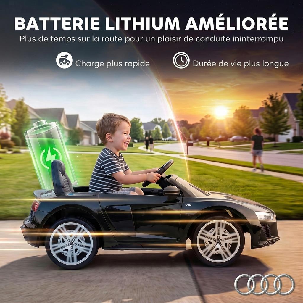 Electric Ride-On Car for Kids, 12V, R8 Spyder, 2 Motors, Black