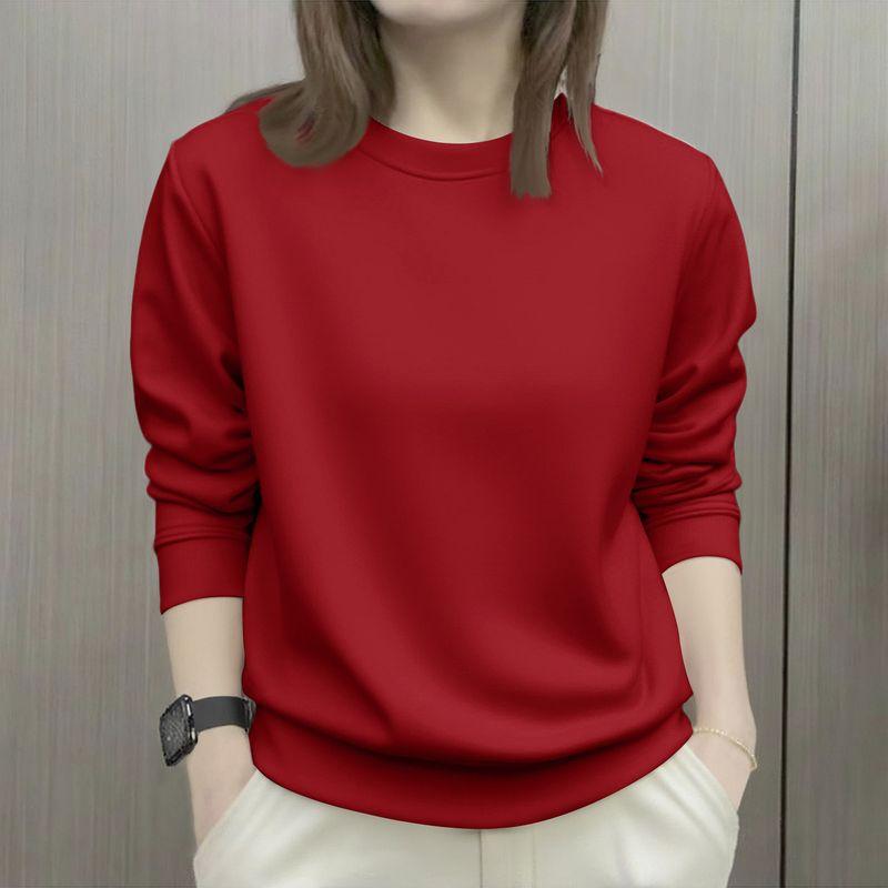 

Brand Clearance Pure Cotton Round Neck Long-Sleeve Base Sweatshirt for Women, Loose Fit, Versatile, Slimming, Stylish Top for Plus-Size Women Red [Solid Color] M