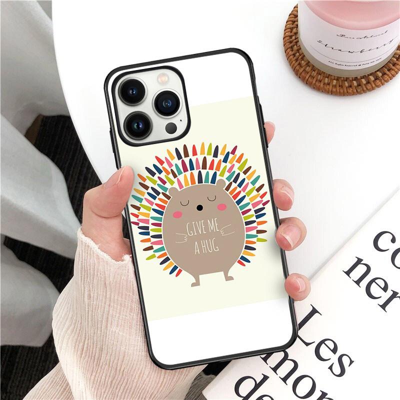 Animal Head Wearing Flowers Hedgehog Fox Phone Cover For Iphone 14pro 11pro 12 13promax 5 6s Xs 7 8plus SE Xr 12mini Coque Cases