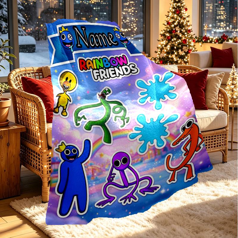 Kişiye Özel İsimli Oyun Rainbow Friends Baskılı Battaniye, Ev Dekorasyonu, Yatak Odası, Kanepe, Kamp, Koltuk, Doğum Günü Noel Hediyeleri