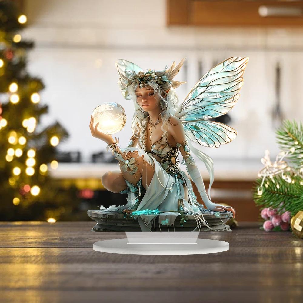 Moon Fairy Desktop Decor with Base Acrylic Ornament for Home Office