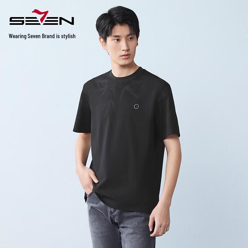 SEVEN Men's Jacquard Round Neck Short Sleeve T-Shirt