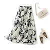 Ink-And-Wash Print High-Waisted Skirt Women's Summer Elegant French Retro Design Sense A-Line Midi Skirt