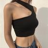 Women's sexy shoulder-cutting irregular short casual sports vest base shirt