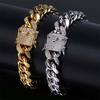 New Hip Hop Bracelet Gold Silver Color Cubic Zirconia  Stone Buckle 12mm Width Cuban Chain Bracelets Charm Jewelry for Men Women