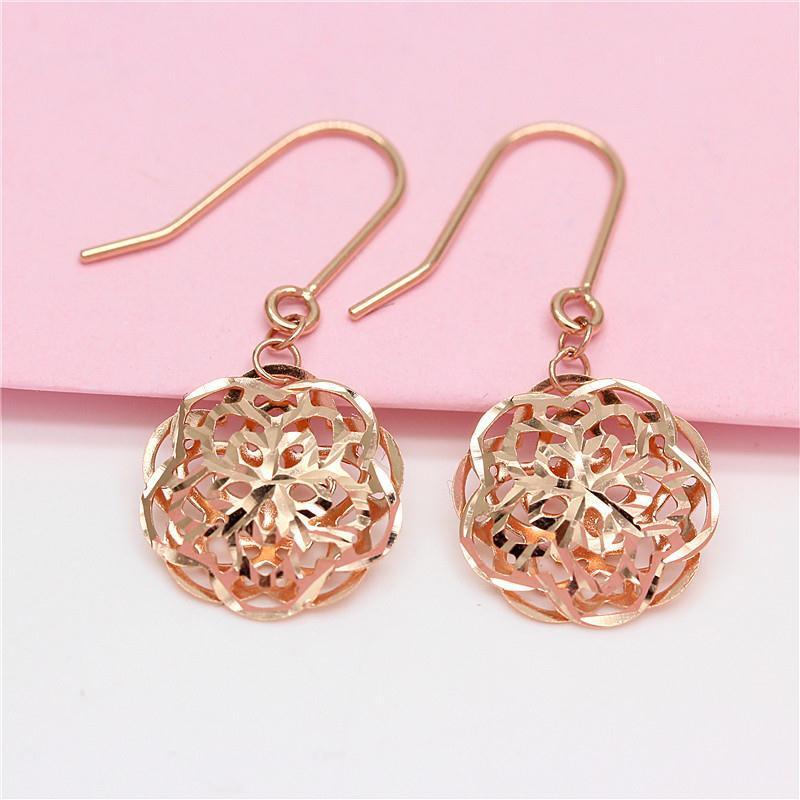 Exquisite Russian Purple Gold Flower Ear Hook Plated Rose Gold Color Gold Hollow Peony Flower Fashion Korean Version Ear Jewelry (rose gold plated pair)