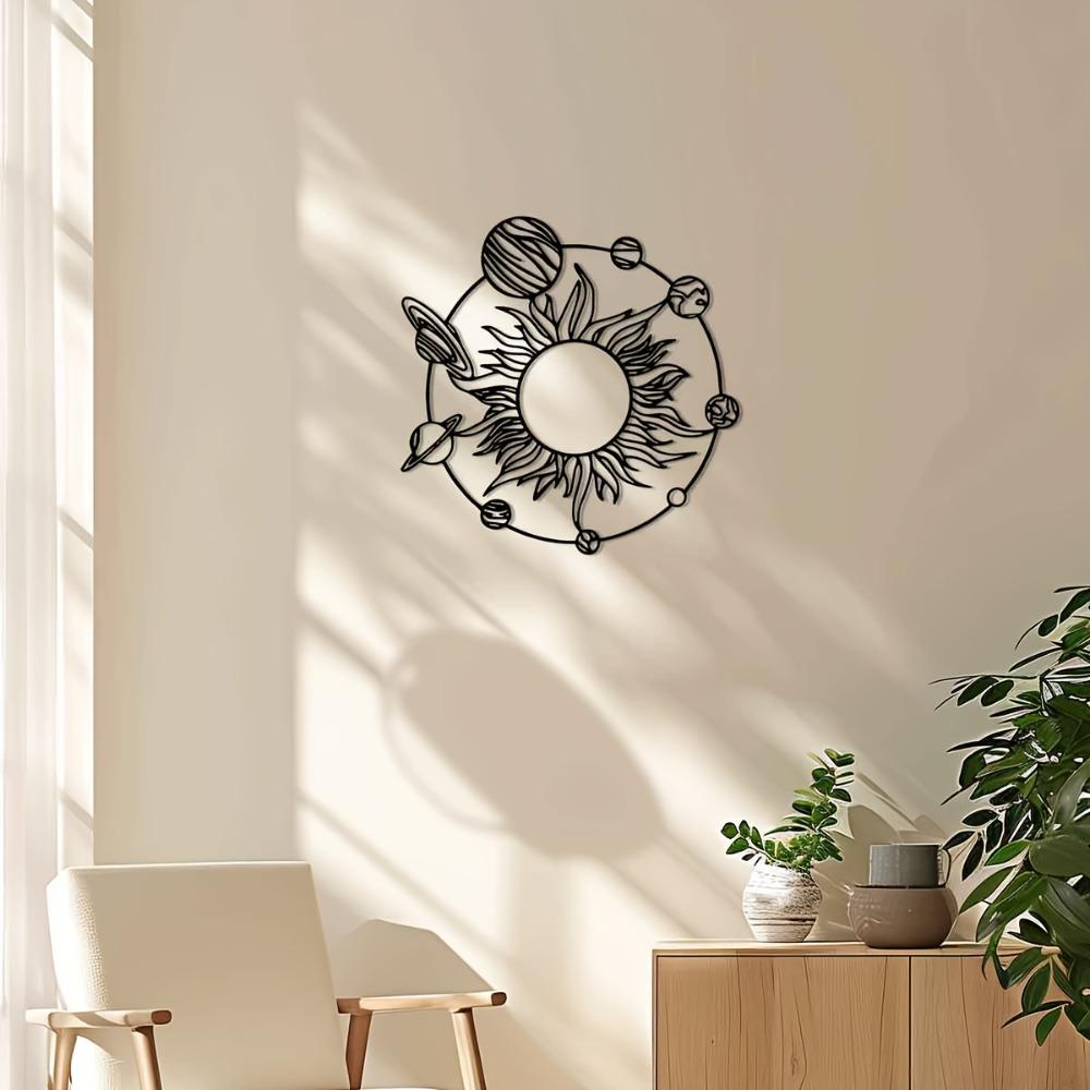 1pc Iron Sun Planets Wall Decor 11.81 Inch Solar System Sculpture for Indoor Outdoor Farmhouse Living Room Garden Patio Educational Astronomy Art