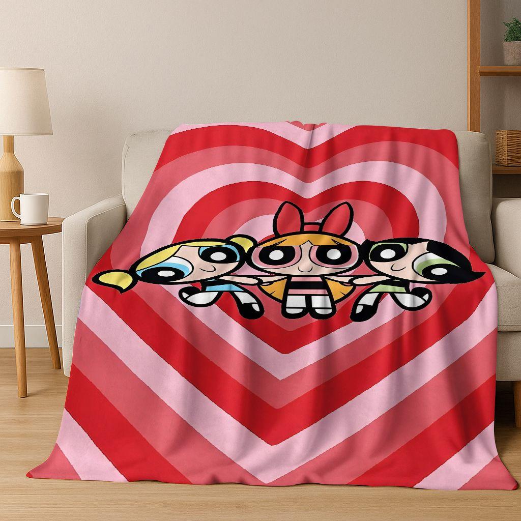 Κουβέρτα φανέλας κινουμένων σχεδίων P-Powerpuff Girl χαριτωμένη τέχνη, ζεστή μαλακή κουβέρτα για το σπίτι, υπνοδωμάτιο, κρεβάτι, καναπές, πικνίκ, γραφείο, δώρο, παιδί