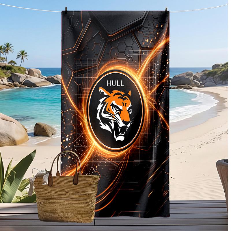 Asciugamano da Spiaggia con Stampa Calcio Hull City, Asciugamano Grande Morbido Asciugatura Rapida per Spiaggia Campeggio Nuoto