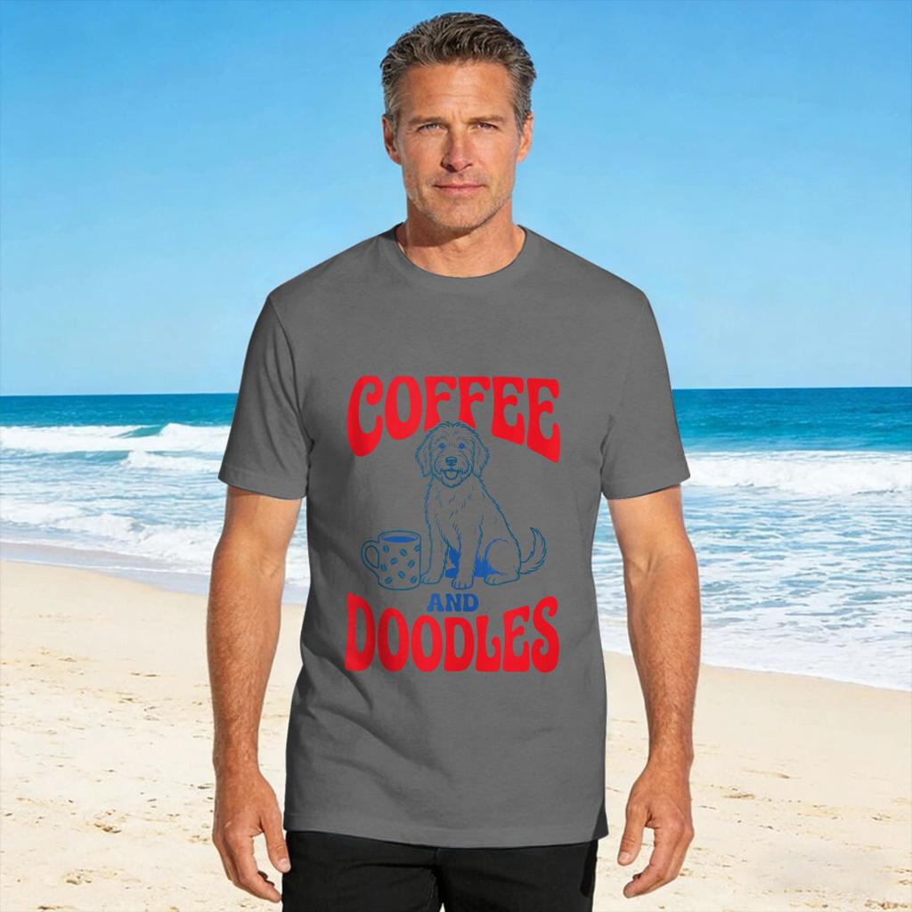 Coffee Doodles Retro Dog Lover Graphic T Shirt Hipster T Shirts Short Sleeve Y2k Fun Tops Beach Cotton Oversize Tees
