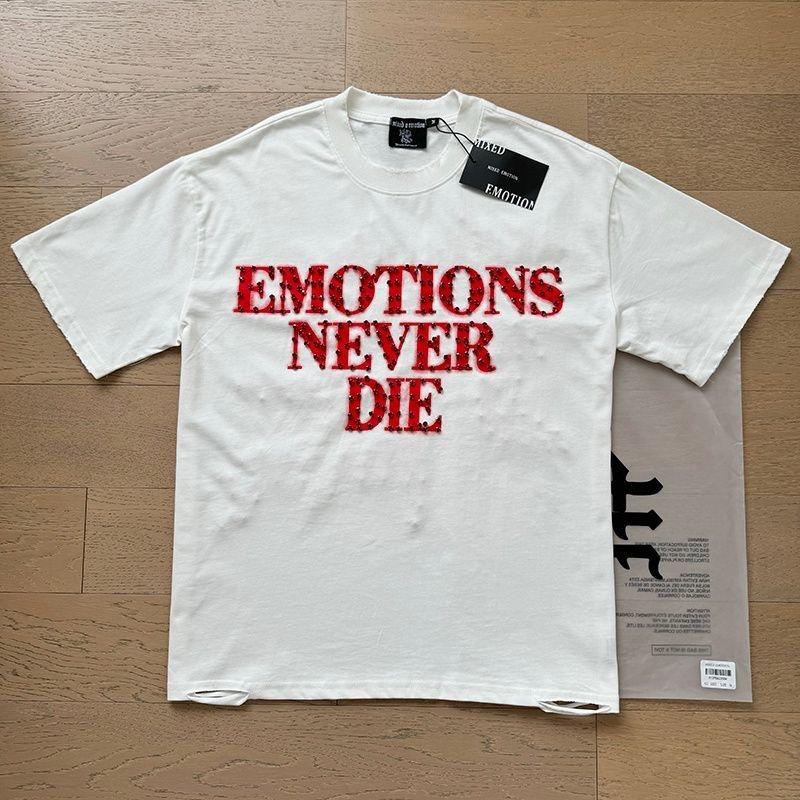 MIXED EMOTION Rhinestone Short Sleeve Men Women Tshirt Streetwear Loose Round Neck Top Tees Oversized Tee Top Trendy