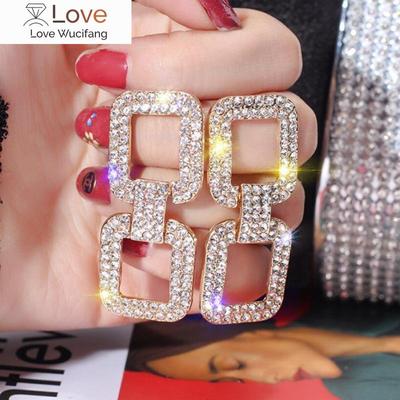Rhinestone Exaggerated Earrings for Women Long Rectangle Dangle Earrings Korea Earings Brincos Female Fashion Jewelry