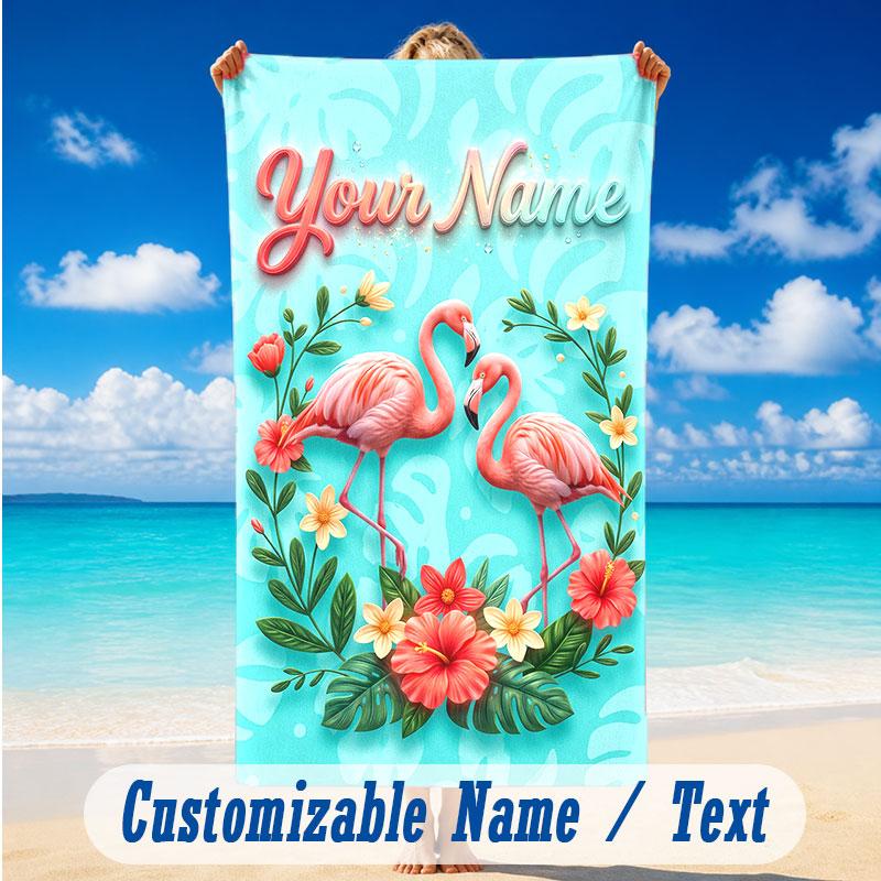 Floral Garden Theme Beach Towel Personalized Custom Name & Text Soft Quick Dry Beach Towel for Swimming Travel